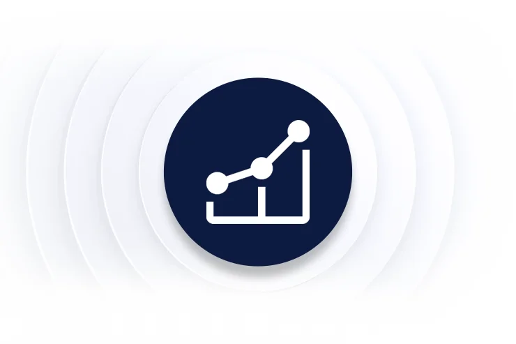 A moody analytics workspace with data light streaks — data-led execution